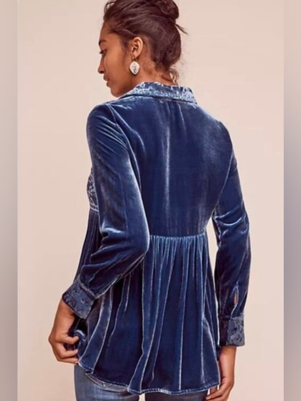 Soft Surroundings Plus Size Crushed Velvet Floral Embroidered Tunic 1X - Picture 3 of 14